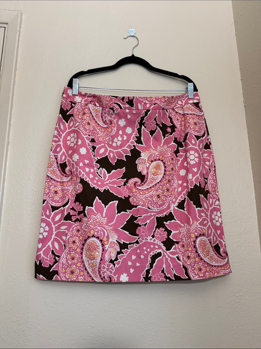 Harold's Preppy Pink and Brown Paisley Boho Print A-Line Skirt Size 14